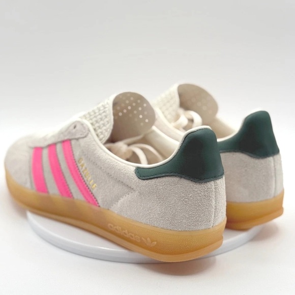 Women's Adidas Gazelle Indoor Shoes - Off White Beige Lucid Pink JQ1096 - Picture 10 of 12